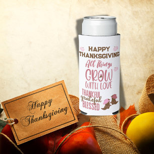 Thankful, Grateful, Blessed, Happy Thanksgiving   Seltzer Can Cooler