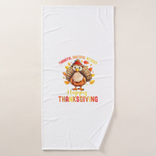 Thankful Grateful Blessed Happy Thanksgiving Turke Bath Towel