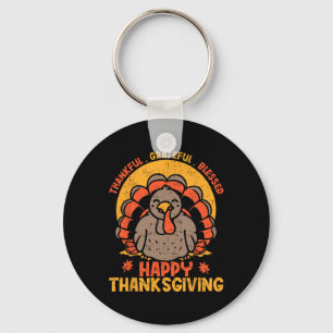 Thankful Grateful Blessed Happy Thanksgiving Turke Key Ring