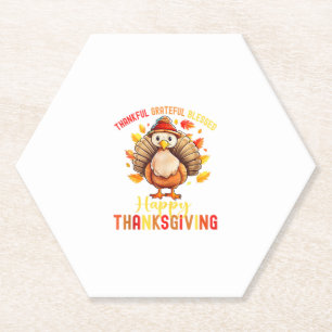 Thankful Grateful Blessed Happy Thanksgiving Turke Paper Coaster