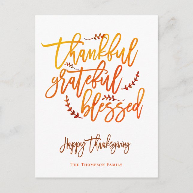 Thankful Grateful Blessed Happy Thanksgiving White Holiday Postcard (Front)