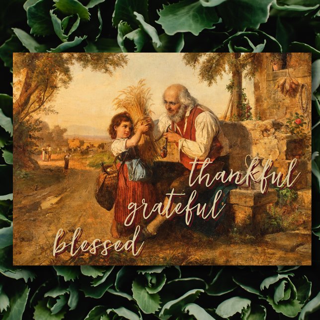Thankful Grateful Blessed Harvest Roman Campagna Holiday Card (Creator Uploaded)