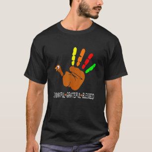 Thankful Grateful Blessed Heart Turkey Hand Thanks T-Shirt