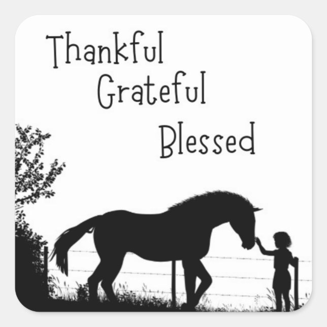 Thankful Grateful Blessed Horse Sticker (Front)