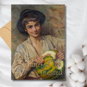 Thankful Grateful Blessed Italian Boy with Pumpkin Holiday Card