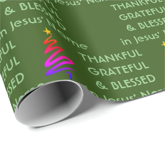 THANKFUL GRATEFUL BLESSED | Jesus Green| Christmas Wrapping Paper (Roll Corner)