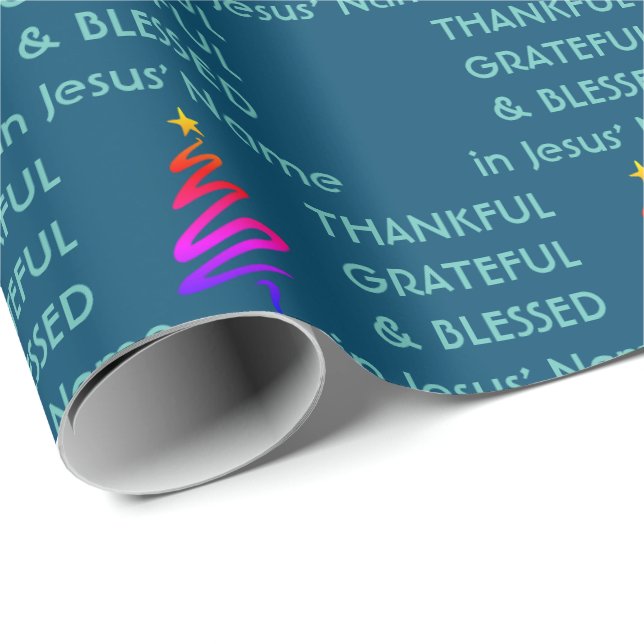 THANKFUL GRATEFUL BLESSED | Jesus Name | Christmas Wrapping Paper (Roll Corner)