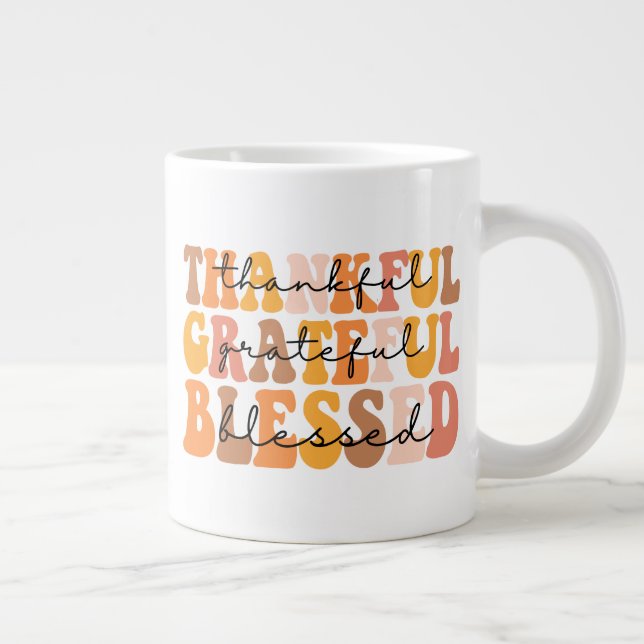 Thankful Grateful Blessed Large Coffee Mug (Right)