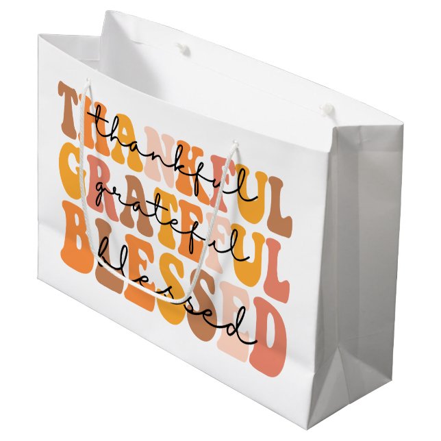 Thankful Grateful Blessed Large Gift Bag (Front Angled)