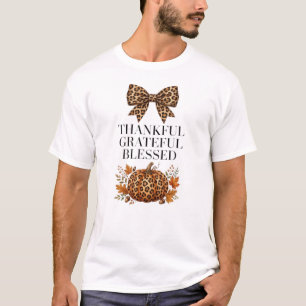 Thankful Grateful Blessed Leopard Bow Pumpkin T-Sh T-Shirt