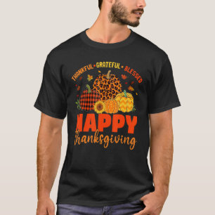 Thankful Grateful Blessed Leopard Plaid Pumpkin Th T-Shirt
