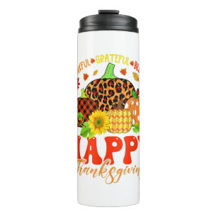 Thankful Grateful Blessed Leopard Plaid Pumpkin Th Thermal Tumbler