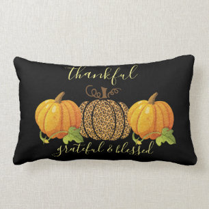 Thankful Grateful Blessed Leopard Pumpkin Lumbar Cushion