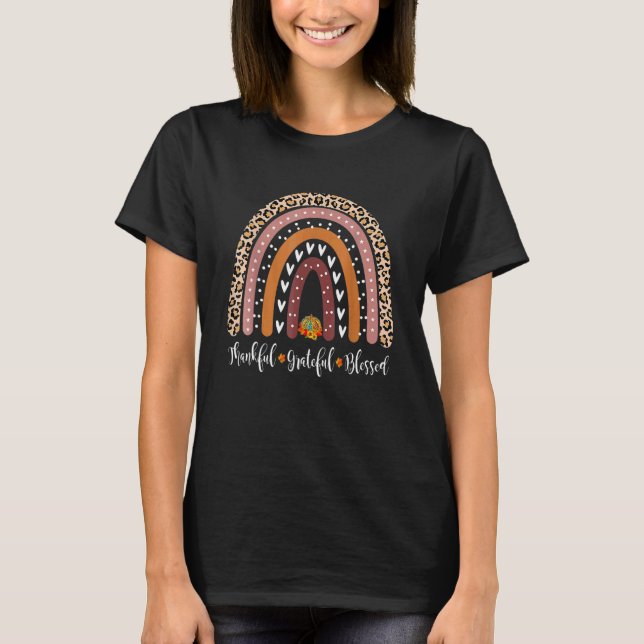 Thankful Grateful Blessed Leopard Rainbow Boho Tha T-Shirt (Front)
