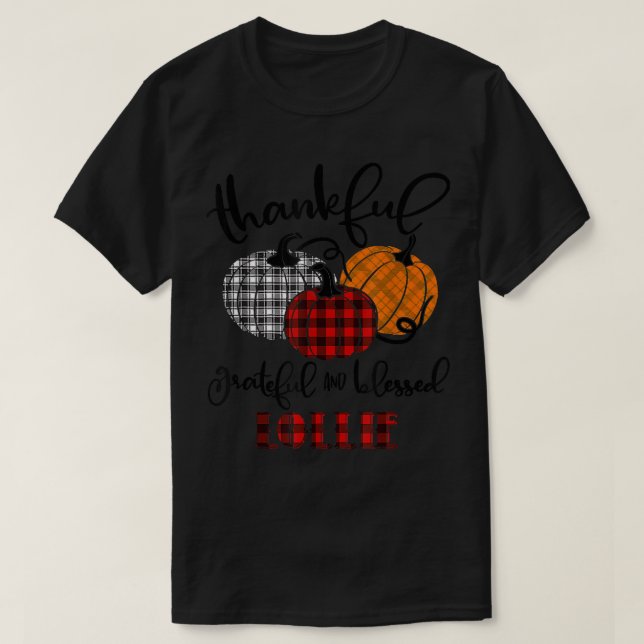 Thankful Grateful Blessed Lollie Buffalo Plaid Tha T-Shirt (Design Front)