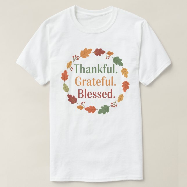 Thankful Grateful Blessed | Minimal Thanksgiving  T-Shirt (Design Front)
