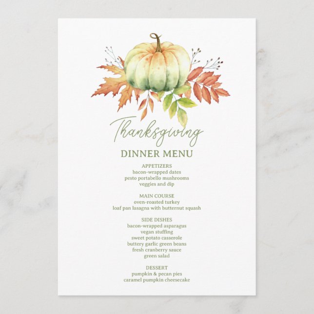 Thankful Grateful Blessed Minimalist Thanksgiving Menu (Front)