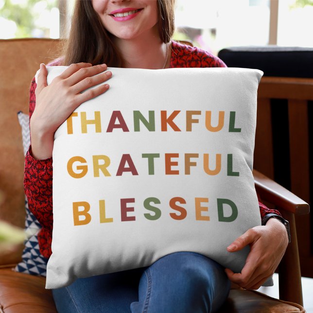 Thankful Grateful Blessed – Modern Fall Throw Cushion (Creator Uploaded)