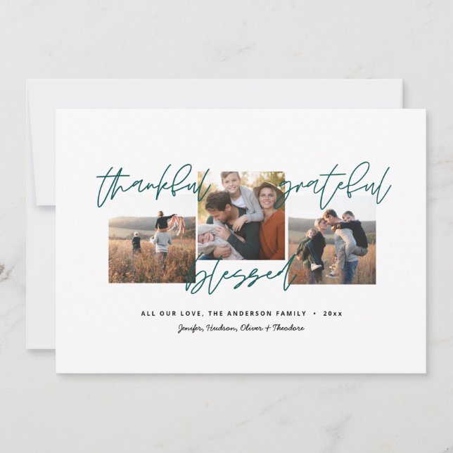 thankful, grateful, blessed modern minimal photo announcement (Front)