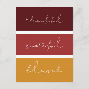 Thankful Grateful Blessed Modern Thanksgiving Postcard