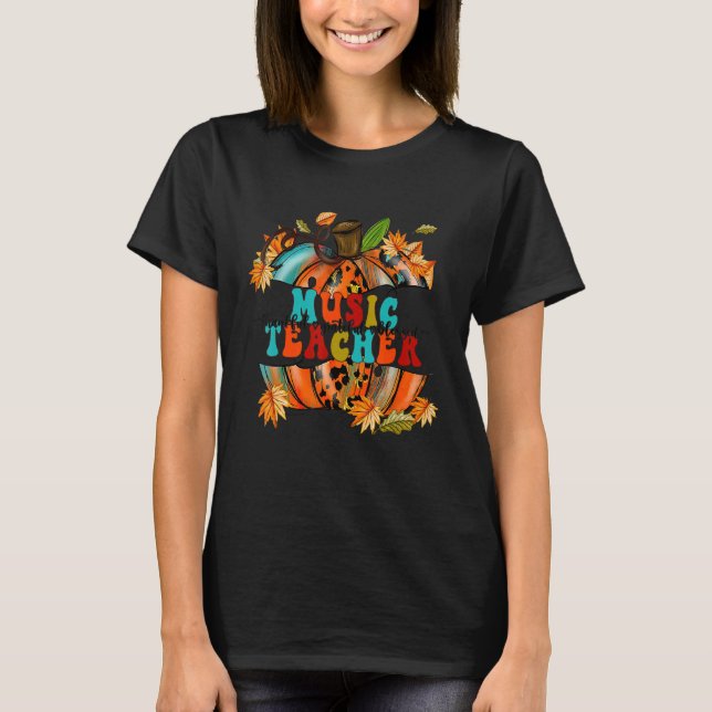 Thankful Grateful Blessed Music Teacher Pumpkin Au T-Shirt (Front)