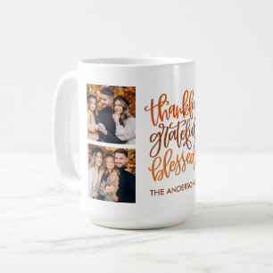 Thankful Grateful Blessed Name 4 Photo Fall Coffee Mug