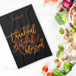 Thankful Grateful Blessed Name Orange Yellow Black Tea Towel<br><div class="desc">Thankful Grateful Blessed Name Orange Yellow Black. Awesome inspirational words for thanksgiving and throughout the year, in a stylish script, the words of gratitude Thankful Grateful Blessed in the vibrant colours of fall on a black background which can be changed to another colour if you so wish. Easy to personalise...</div>