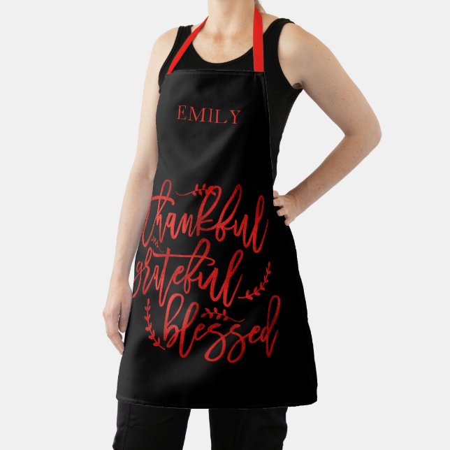 Thankful Grateful Blessed Name Red Apron (Insitu)