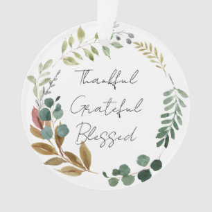 Thankful Grateful Blessed Natural Fall Leaves Ornament