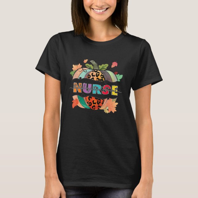 Thankful Grateful Blessed Nurse Pumpkin Leopard Au T-Shirt (Front)