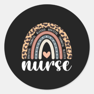 Thankful Grateful Blessed Nurse Thanksgiving Rainb Classic Round Sticker