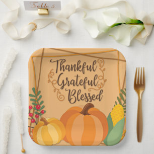 Thankful, Grateful, Blessed Paper Plate