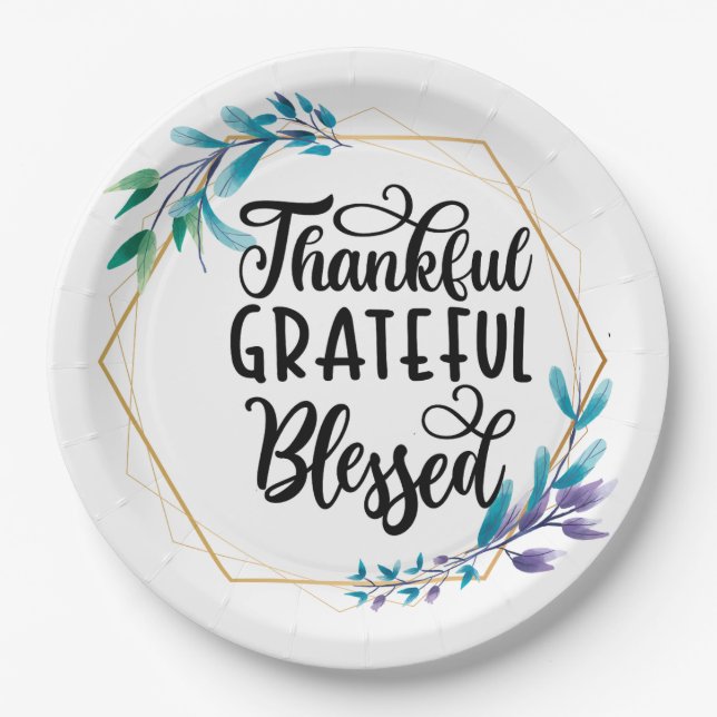 Thankful Grateful Blessed  Paper Plate (Front)