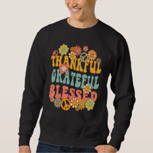 Thankful Grateful Blessed Peace Sign Retro Groovy Sweatshirt