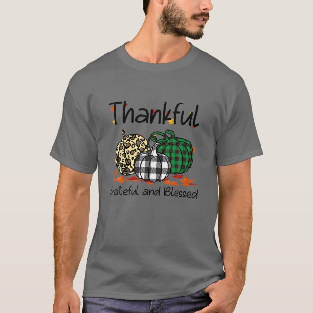 Thankful-Grateful-Blessed Plaid-Leopard Pumpkin Th T-Shirt (Front)