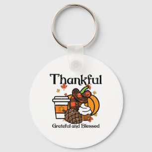 Thankful Grateful Blessed Pumpkin Coffee Thanksgiv Key Ring