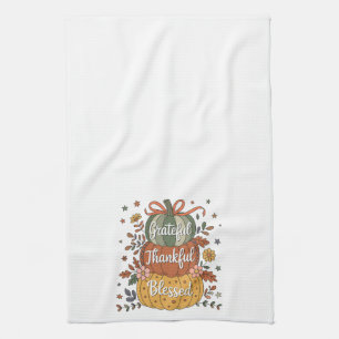 Thankful Grateful Blessed Pumpkin Kitchen Fall A Tea Towel