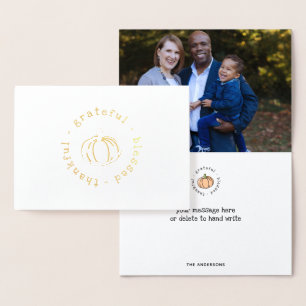 Thankful Grateful Blessed Pumpkin Thanksgiving Foil Card
