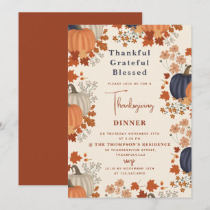 Thankful Grateful Blessed Pumpkin Thanksgiving Invitation
