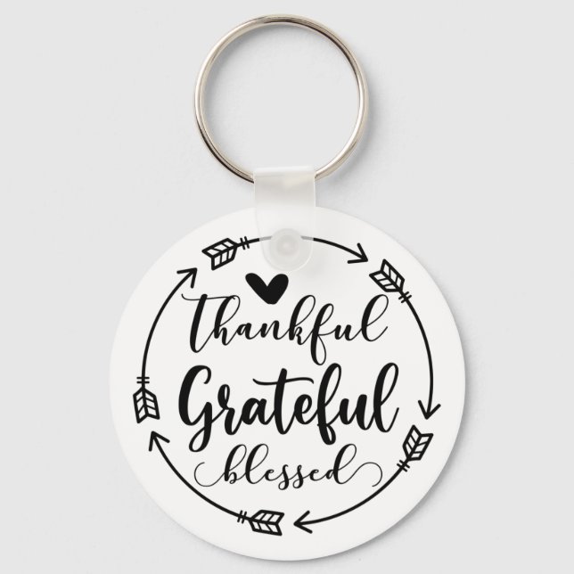 "Thankful Grateful Blessed" Quote Keychain (Front)