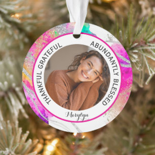 Thankful Grateful Blessed Quote photo Rainbow Ornament