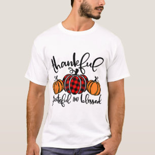 Thankful Grateful Blessed Red Plaid Pumpkin Thanks T-Shirt
