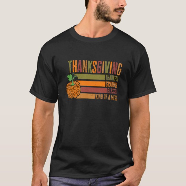 Thankful Grateful Blessed Retro Thanksgiving Seaso T-Shirt (Front)
