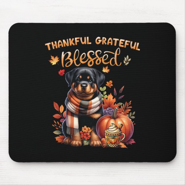 Thankful Grateful Blessed Rottweiler Dog Fall Y'al Mouse Mat (Front)