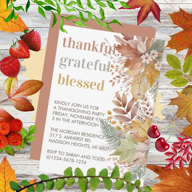 Thankful Grateful Blessed Rustic Thanksgiving  Invitation (Creator Uploaded)