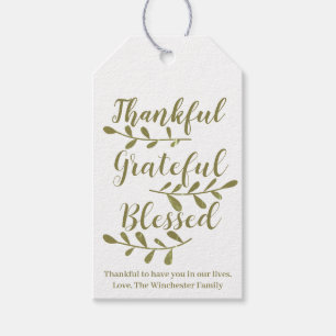 Thankful Grateful Blessed sage custom script text Gift Tags