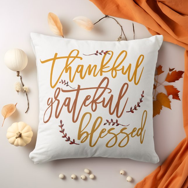 Thankful Grateful Blessed Script Fall  Cushion (Creator Uploaded)