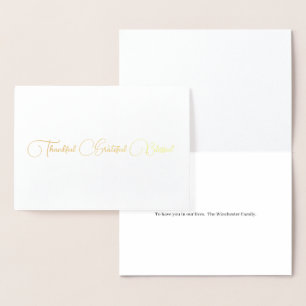 Thankful Grateful Blessed script Thanksgiving Foil Card