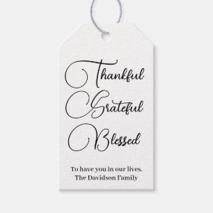 Thankful Grateful Blessed script Thanksgiving Gift Tags