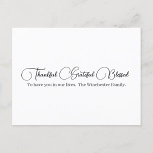 Thankful Grateful Blessed script Thanksgiving Holiday Postcard